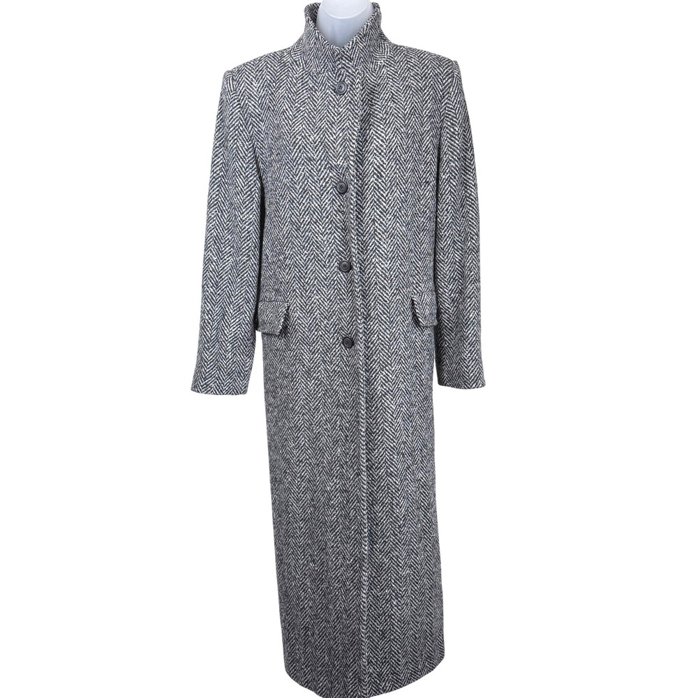 Vintage Black Herringbone Wool Coat Dark Academia Made In USA Marvin Richards 8